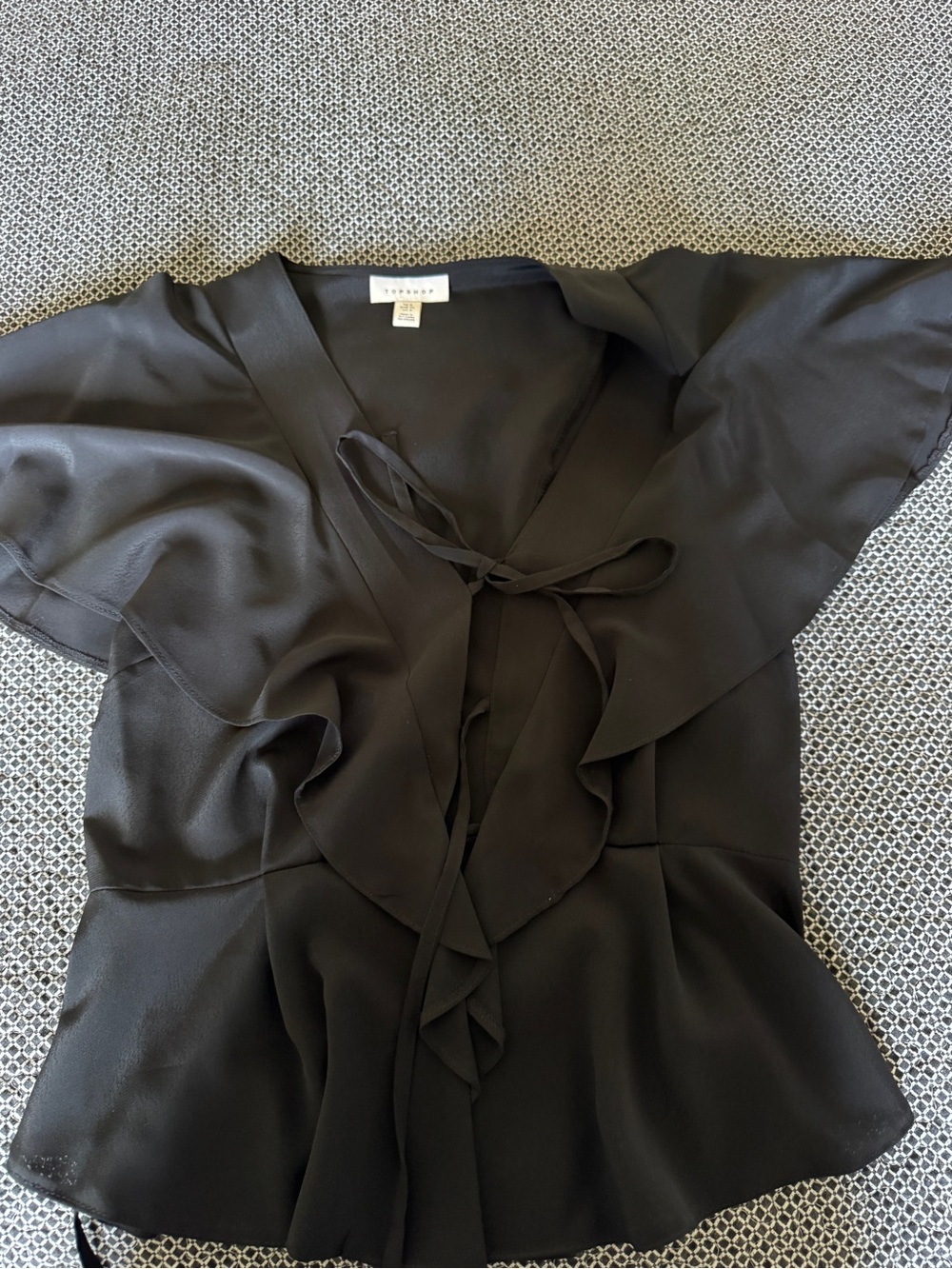 TopShop Black Tie-Front Women's Top - Picture 6 of 8